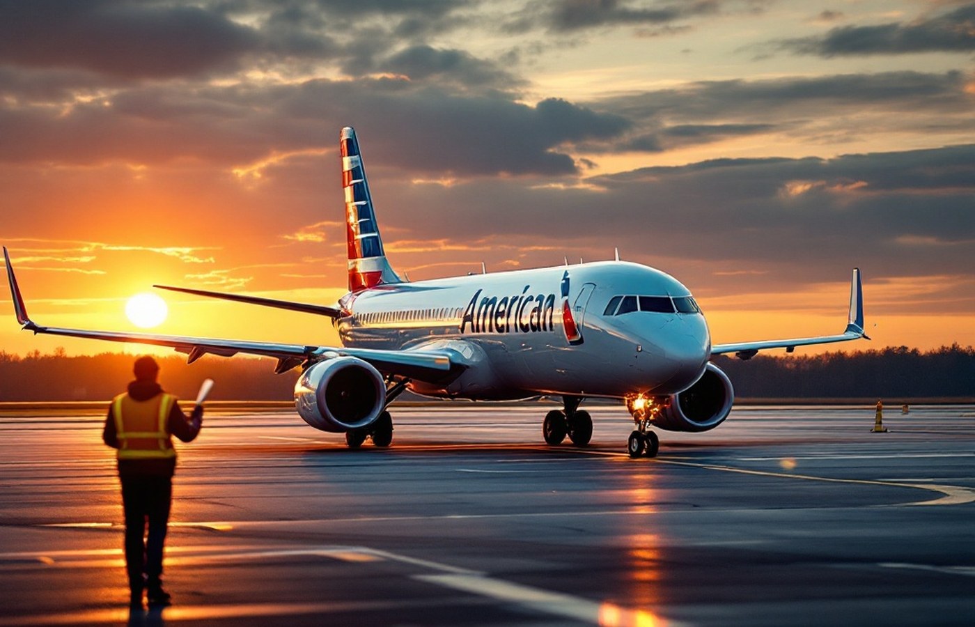 American Airlines jet taxiing at Wilmington International