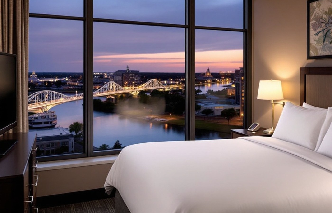 Hotel suite overlooking the river and downtown Wilmington