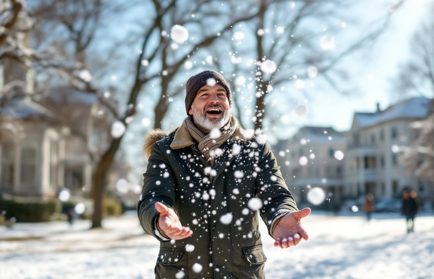 Families playing in a snowy Wilmington park