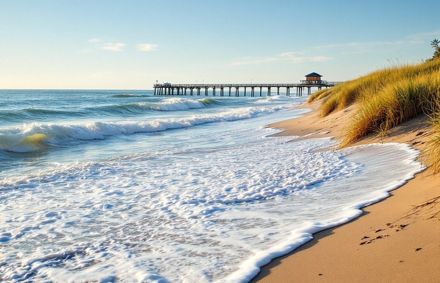 Beach and fishing pier at Cape Fear