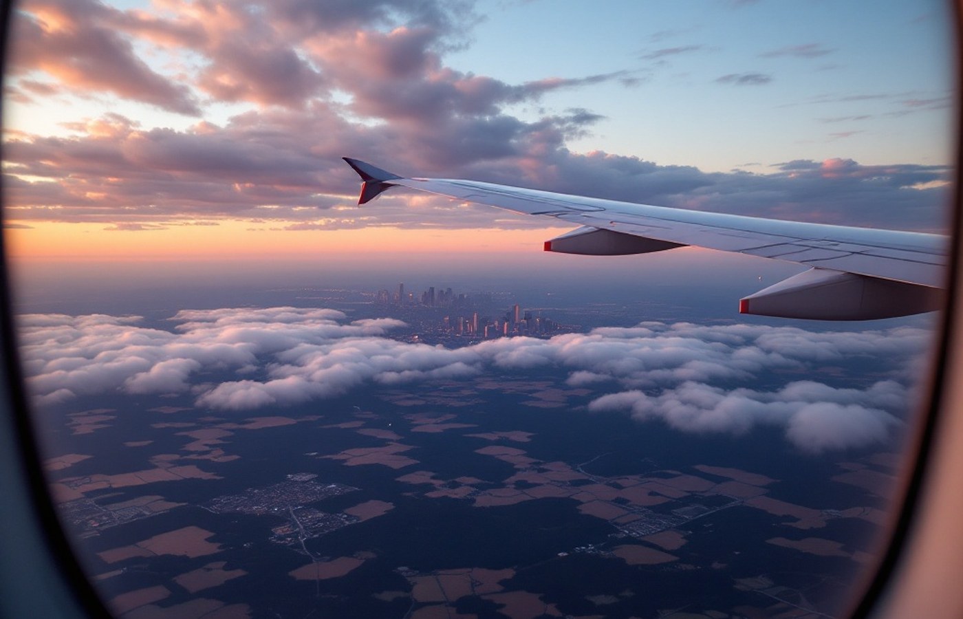 A domestic flight crossing America, seen from the window seat