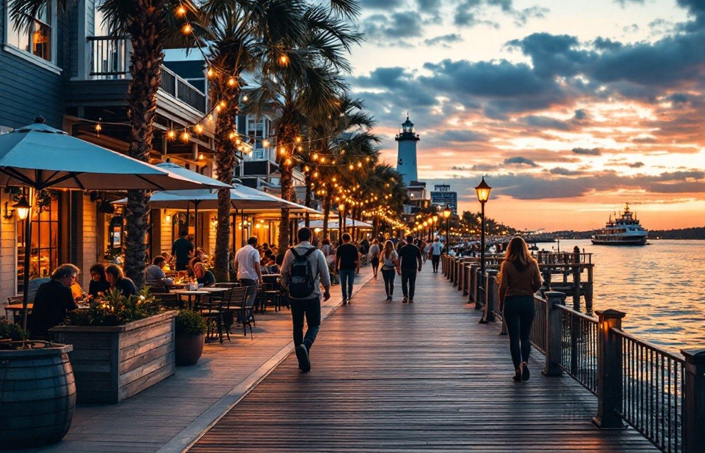 The Wilmington Riverwalk at sunset