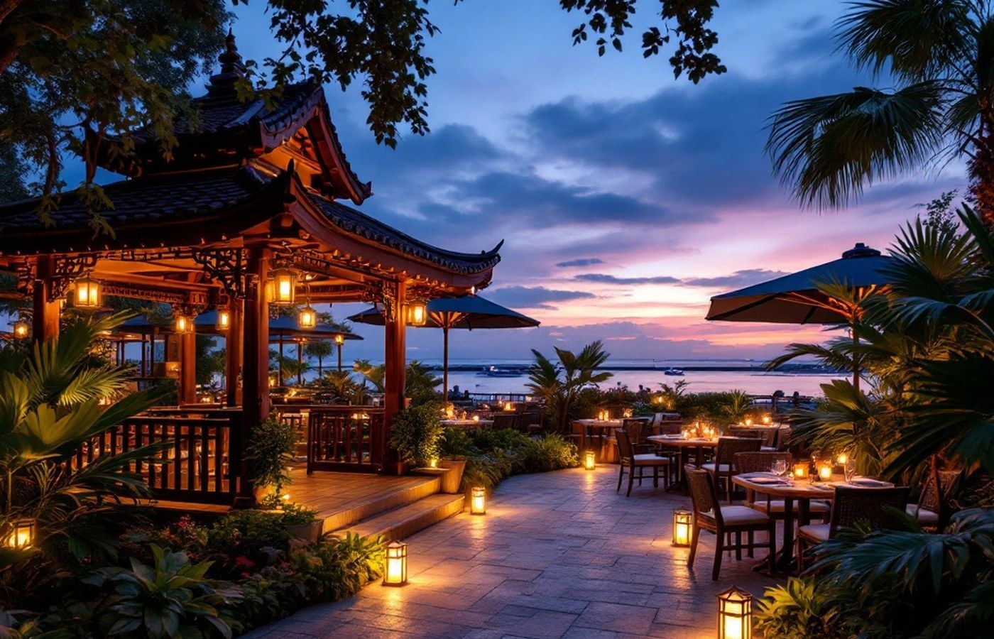The garden and gazebo at Indochine