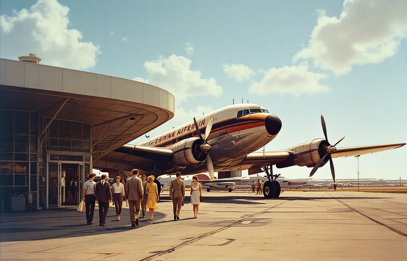 Passengers boarding at New Hanover County Airport in the 1950s