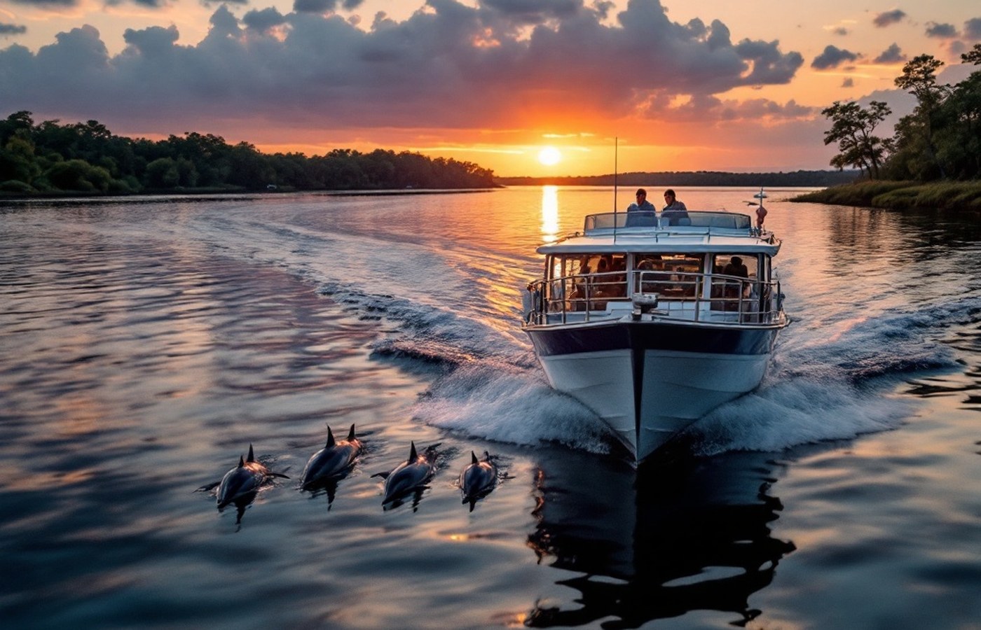 Sunset cruise on the open waters of the Cape Fear River