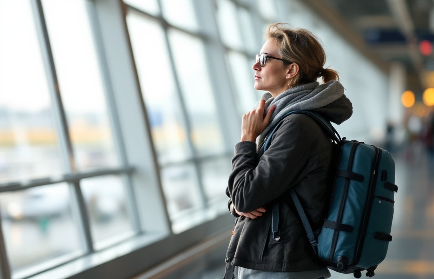 A traveller taking the measure of an airport