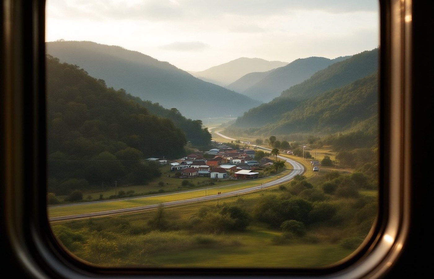 A small town seen from the train window in Brazil