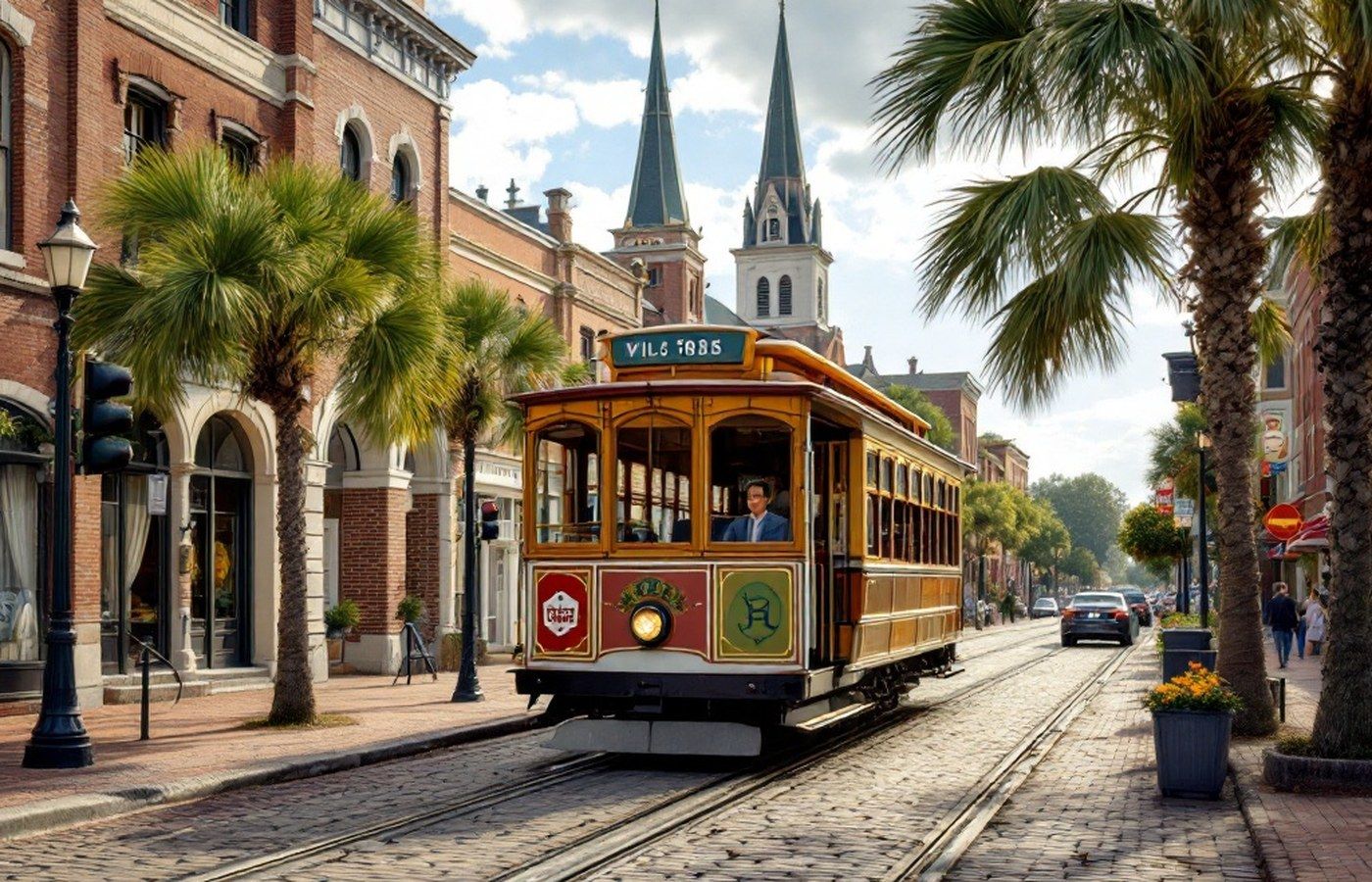 The old-fashioned Wilmington Trolley in the historic district